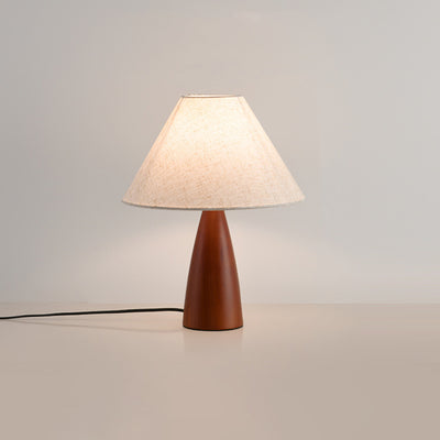 Traditional Japanese Printed Fabric Conical Shade Solid Wood 1-Light Table Lamp For Bedroom