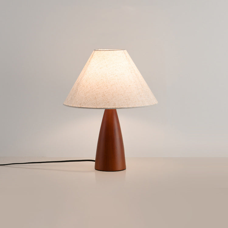 Traditional Japanese Printed Fabric Conical Shade Solid Wood 1-Light Table Lamp For Bedroom