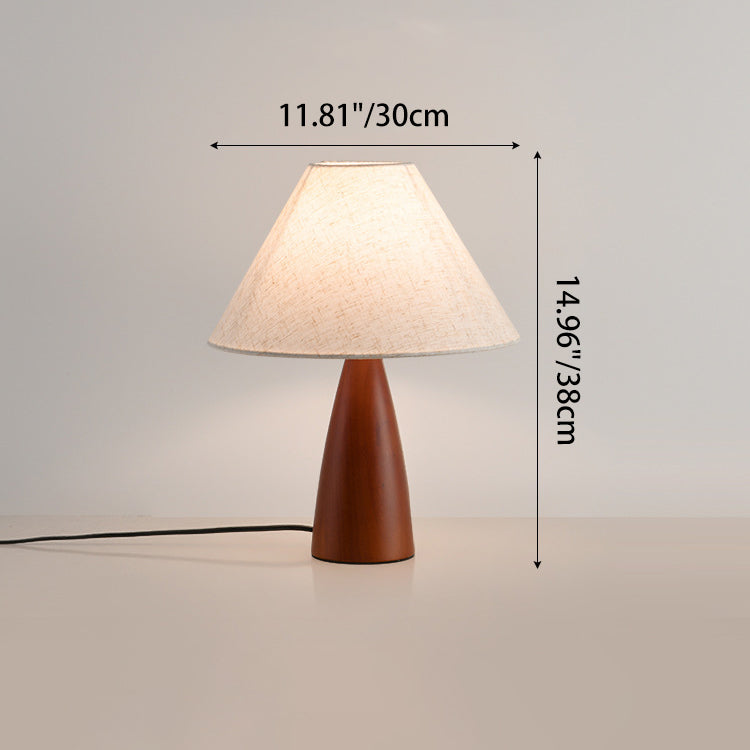 Traditional Japanese Printed Fabric Conical Shade Solid Wood 1-Light Table Lamp For Bedroom