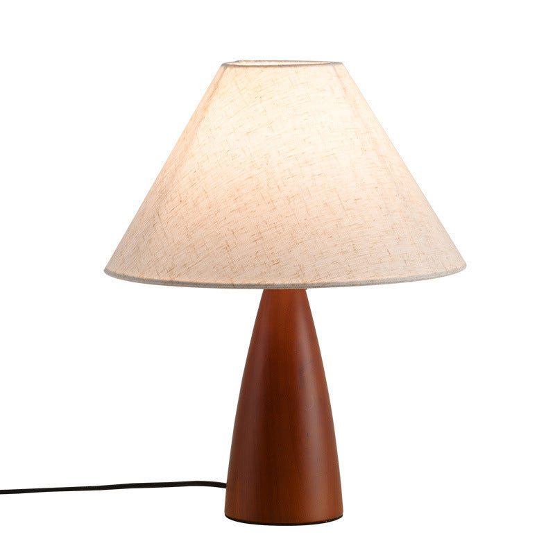Traditional Japanese Printed Fabric Conical Shade Solid Wood 1-Light Table Lamp For Bedroom