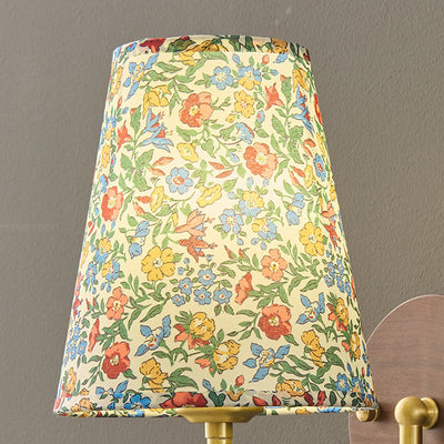 Traditional Vintage Copper Solid Wood Fabric Round Shade 1-Light Wall Sconce Lamp For Living Room