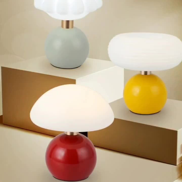 Contemporary Scandinavian Iron PE Round Shade USB Rechargeable LED Table Lamp For Bedroom