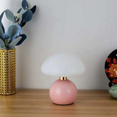 Contemporary Scandinavian Iron PE Round Shade USB Rechargeable LED Table Lamp For Bedroom