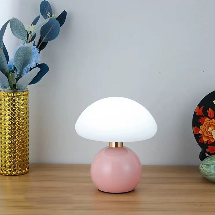 Contemporary Scandinavian Iron PE Round Shade USB Rechargeable LED Table Lamp For Bedroom