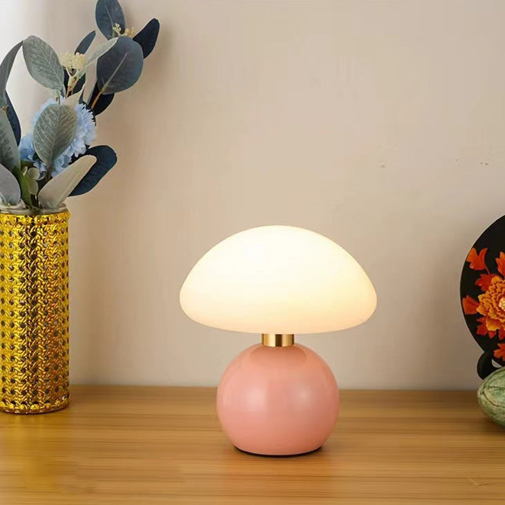 Contemporary Scandinavian Iron PE Round Shade USB Rechargeable LED Table Lamp For Bedroom