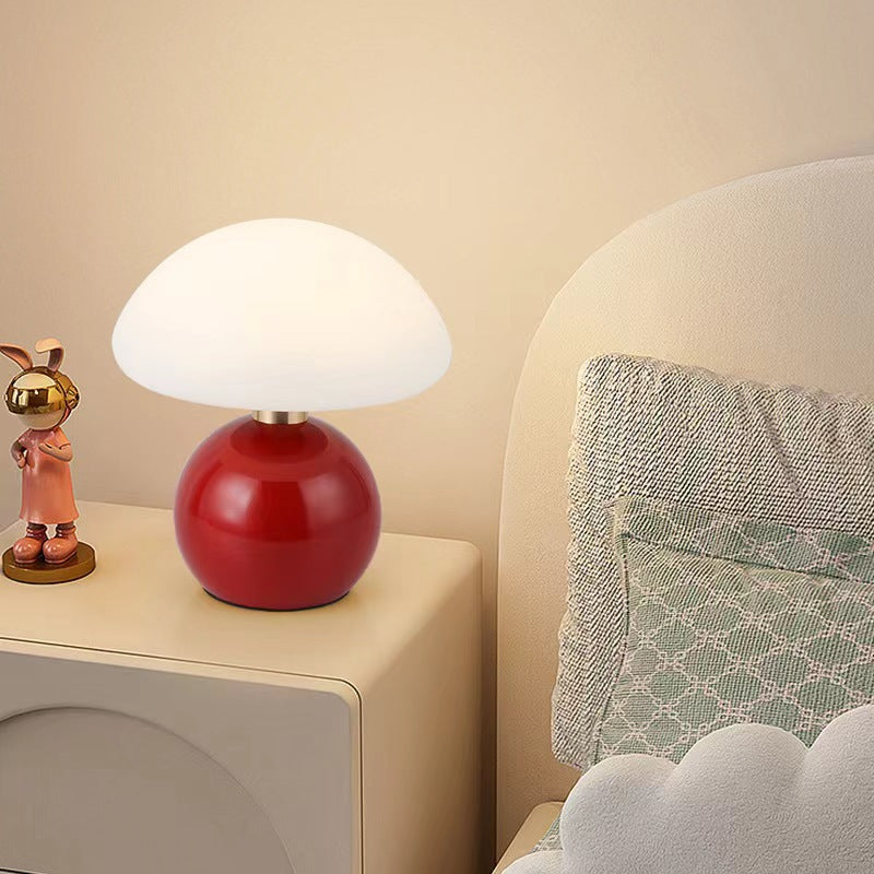 Contemporary Scandinavian Iron PE Round Shade USB Rechargeable LED Table Lamp For Bedroom