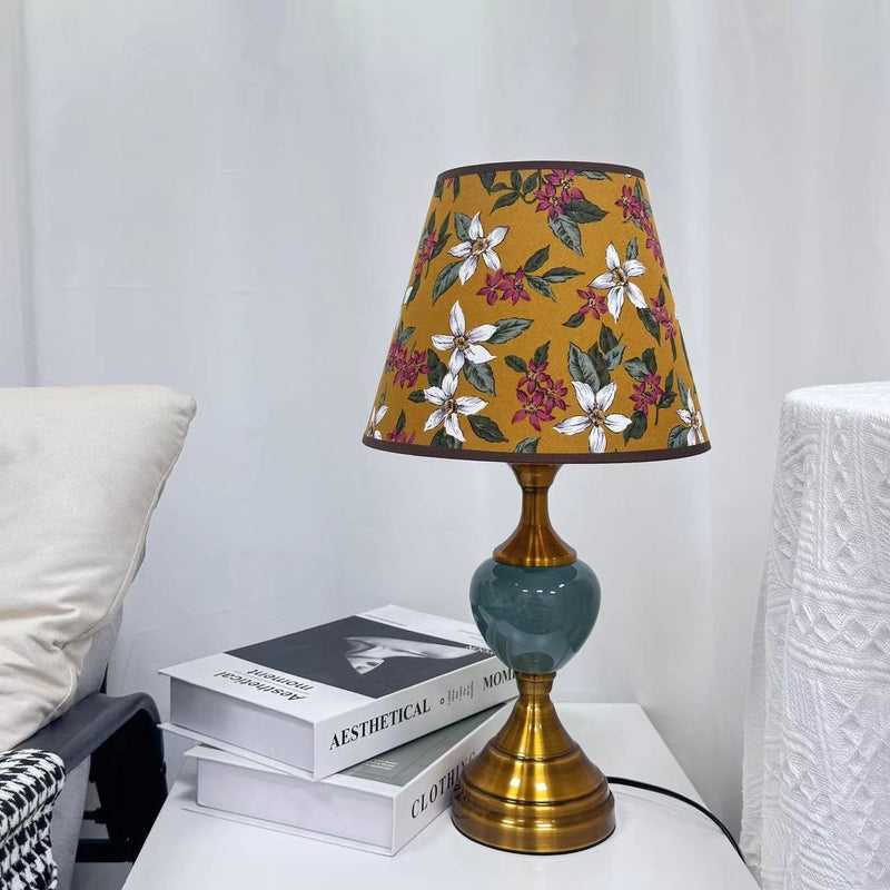 Traditional European Ceramic Hardware Base Fabric Shade 1-Light Table Lamp For Bedroom