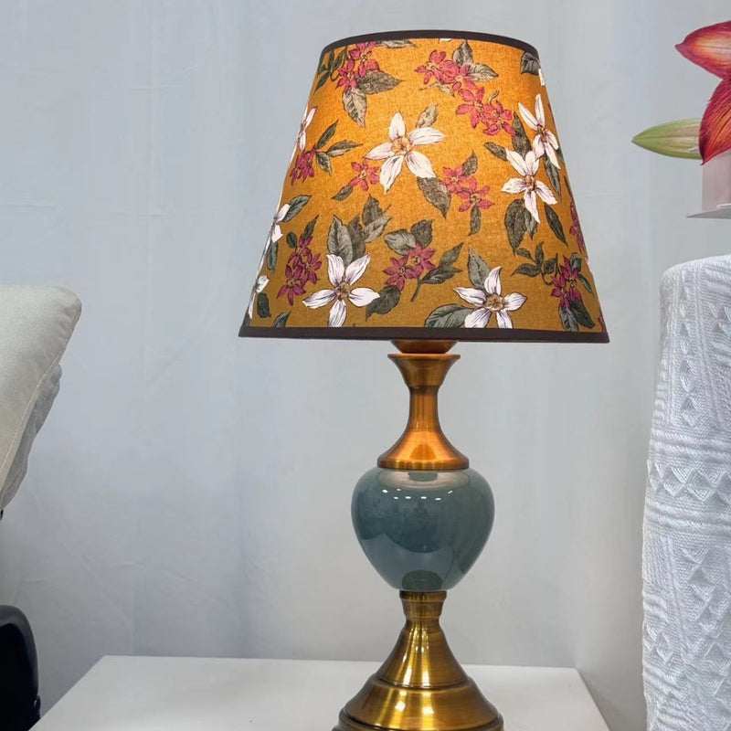 Traditional European Ceramic Hardware Base Fabric Shade 1-Light Table Lamp For Bedroom