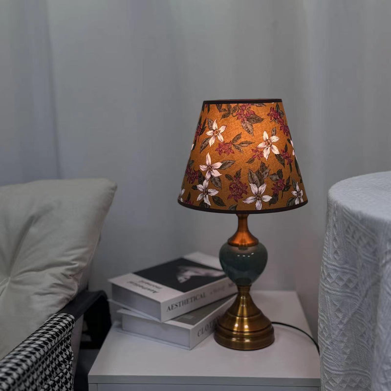 Traditional European Ceramic Hardware Base Fabric Shade 1-Light Table Lamp For Bedroom