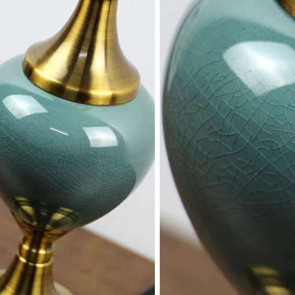 Traditional European Ceramic Hardware Base Fabric Shade 1-Light Table Lamp For Bedroom