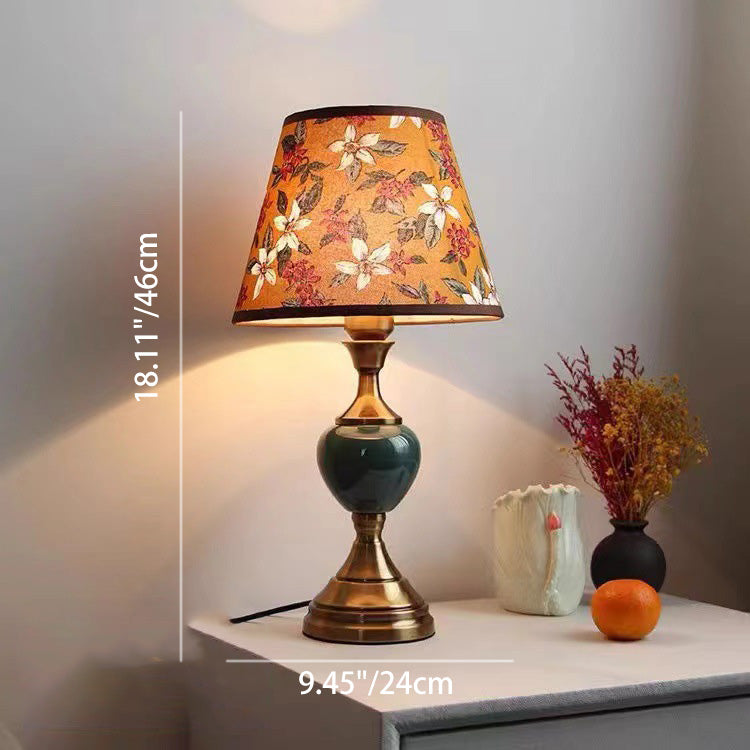 Traditional European Ceramic Hardware Base Fabric Shade 1-Light Table Lamp For Bedroom