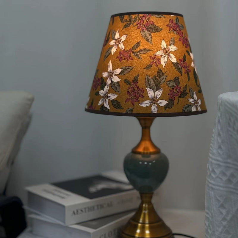 Traditional European Ceramic Hardware Base Fabric Shade 1-Light Table Lamp For Bedroom