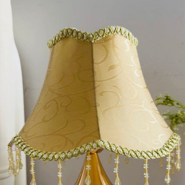 Traditional European Glass Base Fabric Tassel Shade 1-Light Table Lamp For Bedroom