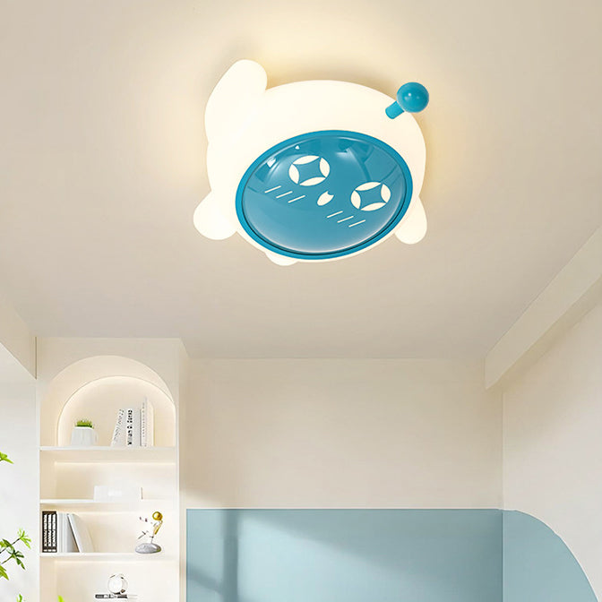 Contemporary Creative Iron PE Cartoon Spaceman LED Flush Mount Ceiling Light For Bedroom