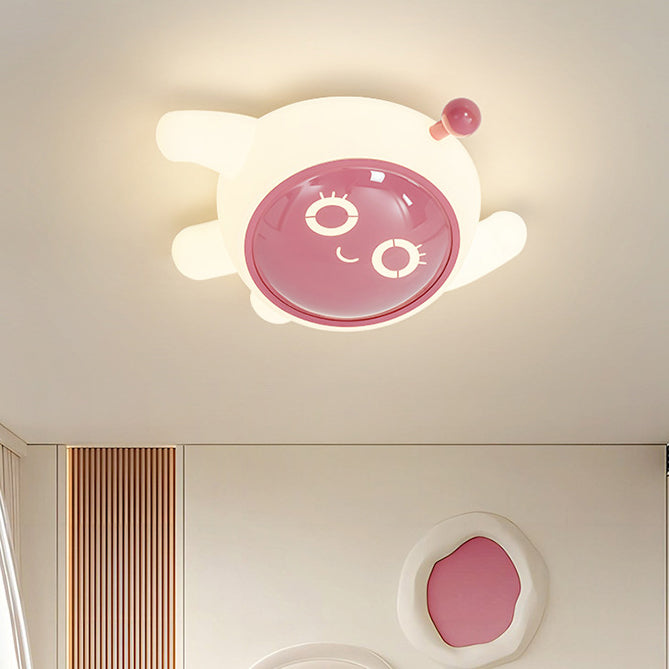 Contemporary Creative Iron PE Cartoon Spaceman LED Flush Mount Ceiling Light For Bedroom