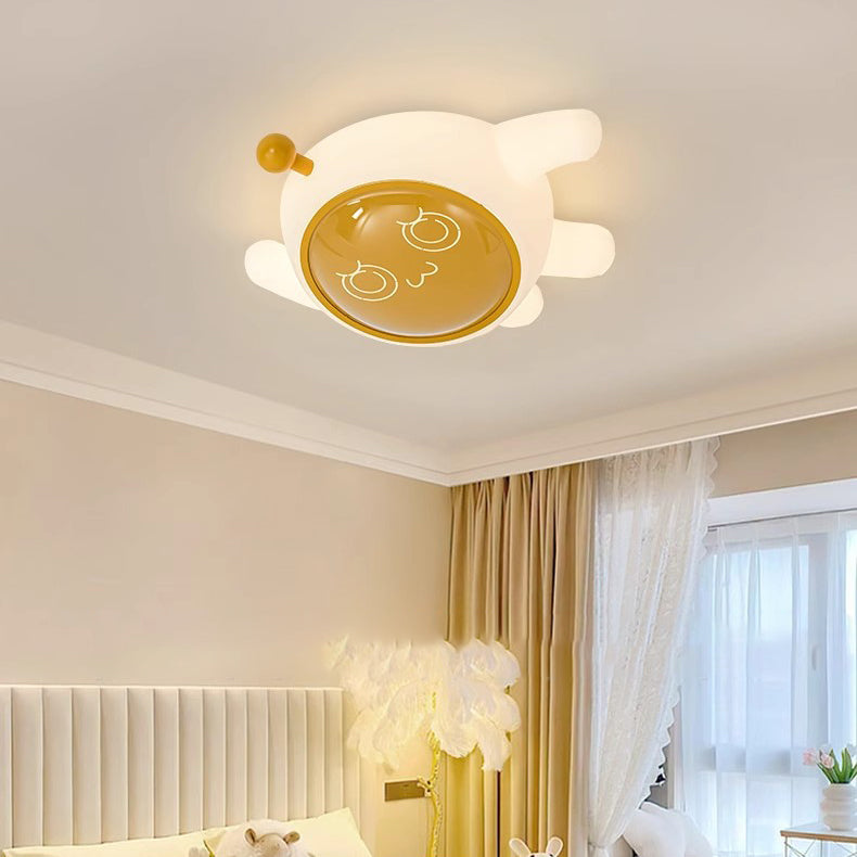 Contemporary Creative Iron PE Cartoon Spaceman LED Flush Mount Ceiling Light For Bedroom
