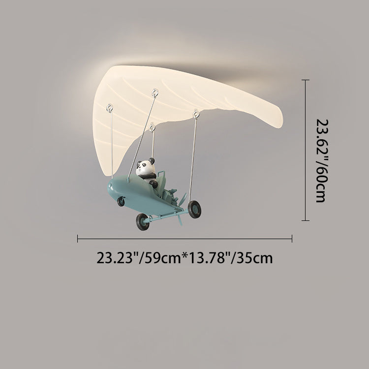 Lustre de plafond LED en fer PE en forme de parachute panda créatif contemporain pour chambre à coucher 