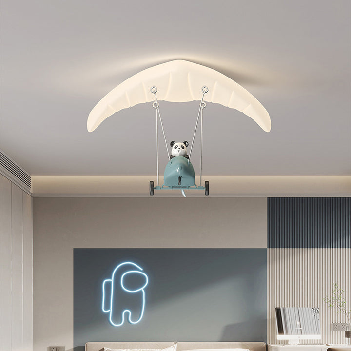 Lustre de plafond LED en fer PE en forme de parachute panda créatif contemporain pour chambre à coucher 