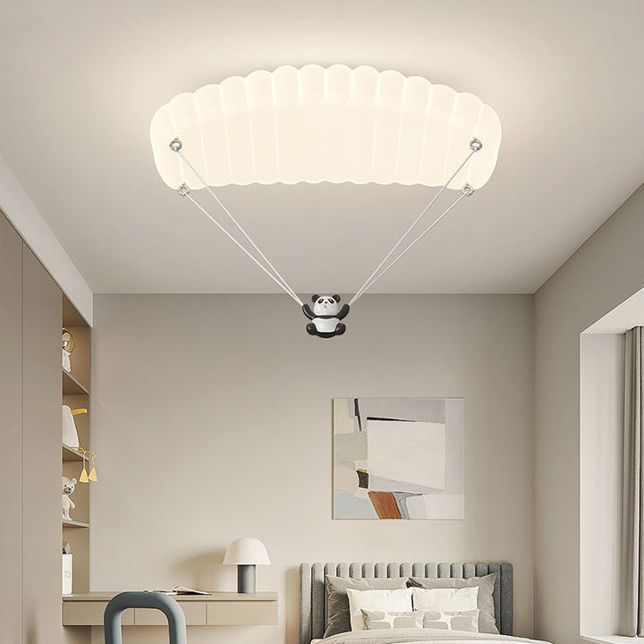 Lustre de plafond LED en fer PE en forme de parachute panda créatif contemporain pour chambre à coucher 