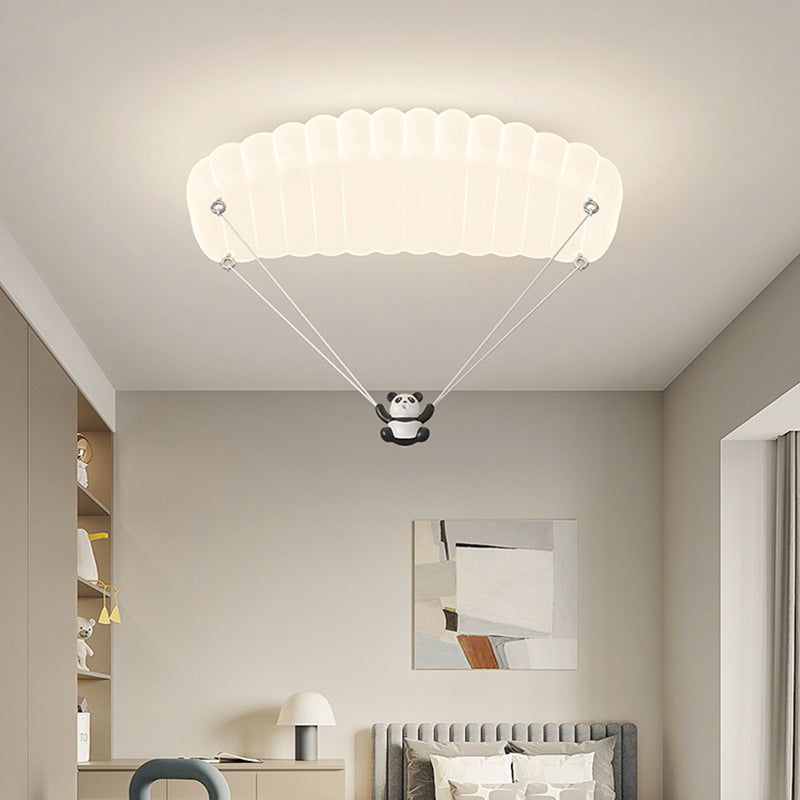 Lustre de plafond LED en fer PE en forme de parachute panda créatif contemporain pour chambre à coucher 