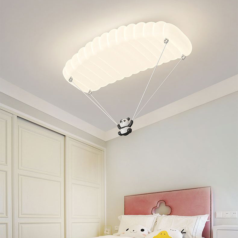 Lustre de plafond LED en fer PE en forme de parachute panda créatif contemporain pour chambre à coucher 