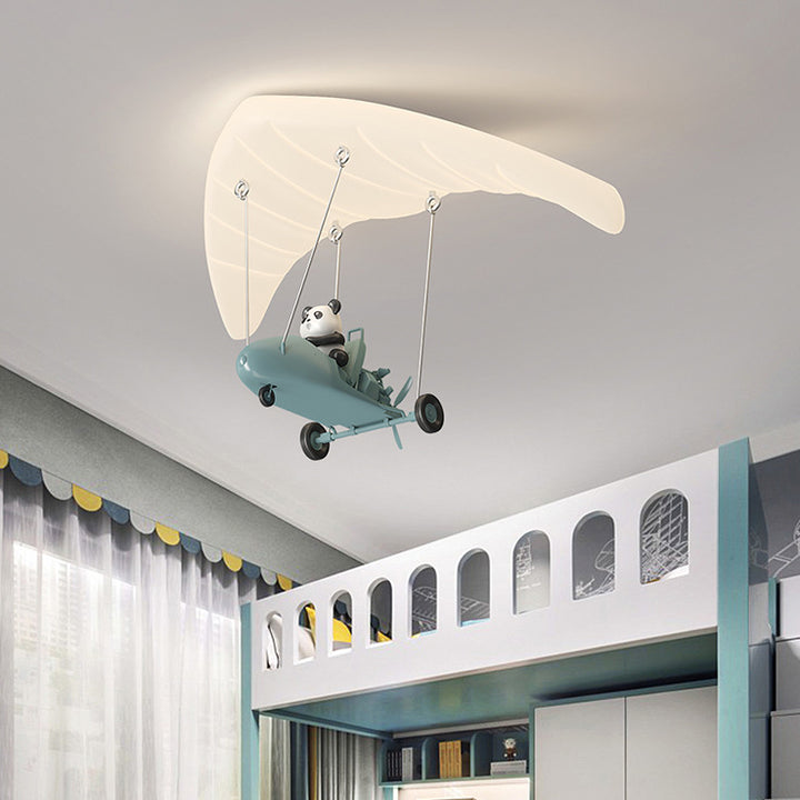 Lustre de plafond LED en fer PE en forme de parachute panda créatif contemporain pour chambre à coucher 