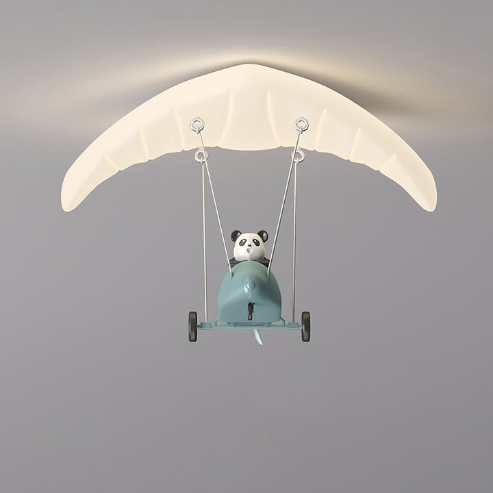 Lustre de plafond LED en fer PE en forme de parachute panda créatif contemporain pour chambre à coucher 