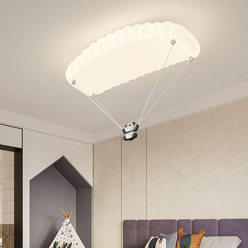 Lustre de plafond LED en fer PE en forme de parachute panda créatif contemporain pour chambre à coucher 