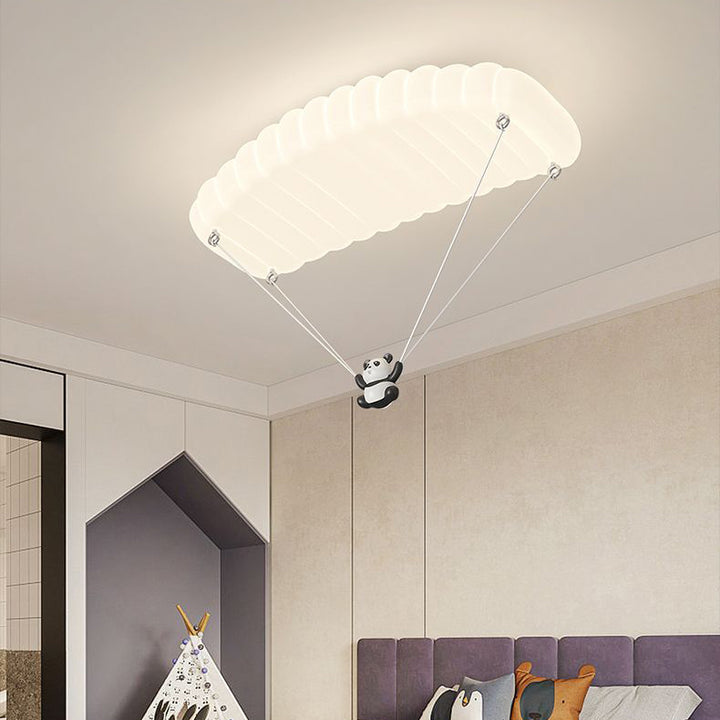 Lustre de plafond LED en fer PE en forme de parachute panda créatif contemporain pour chambre à coucher 