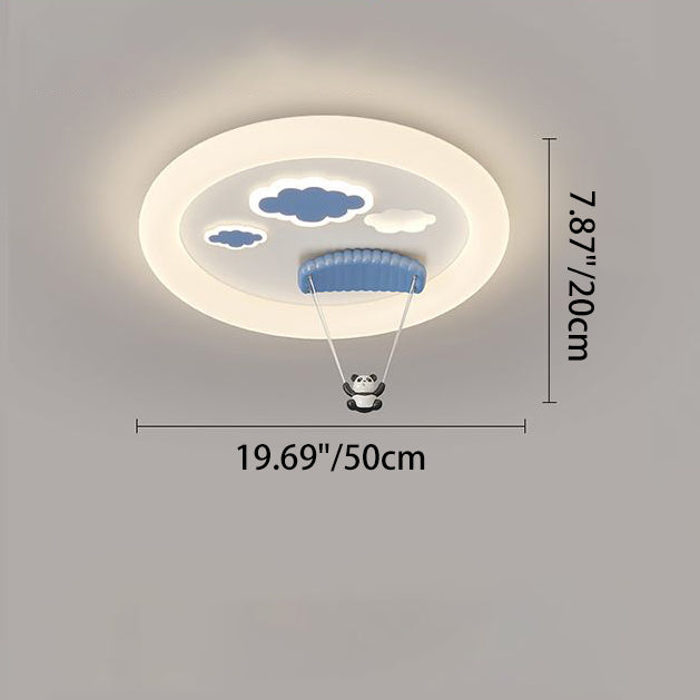 Lustre de plafond LED en fer PE en forme de parachute panda créatif contemporain pour chambre à coucher 