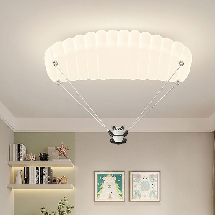 Lustre de plafond LED en fer PE en forme de parachute panda créatif contemporain pour chambre à coucher 