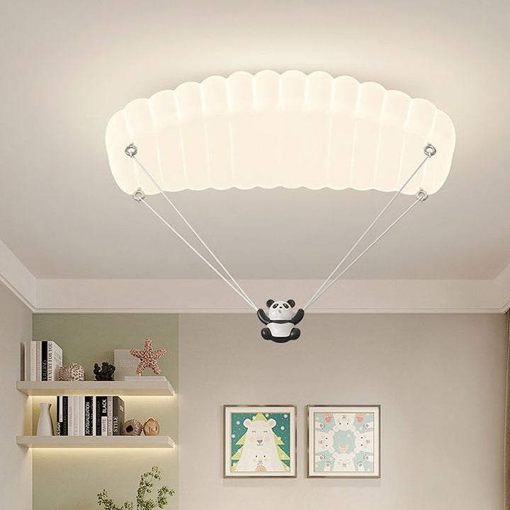 Lustre de plafond LED en fer PE en forme de parachute panda créatif contemporain pour chambre à coucher 