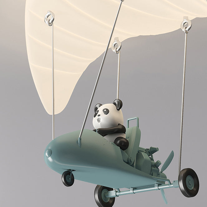 Lustre de plafond LED en fer PE en forme de parachute panda créatif contemporain pour chambre à coucher 