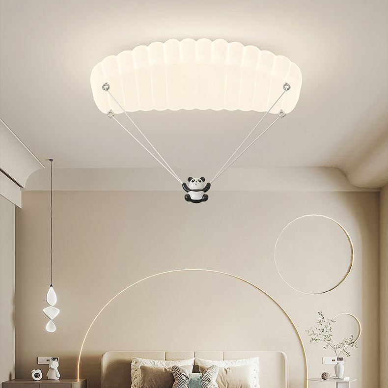 Lustre de plafond LED en fer PE en forme de parachute panda créatif contemporain pour chambre à coucher 