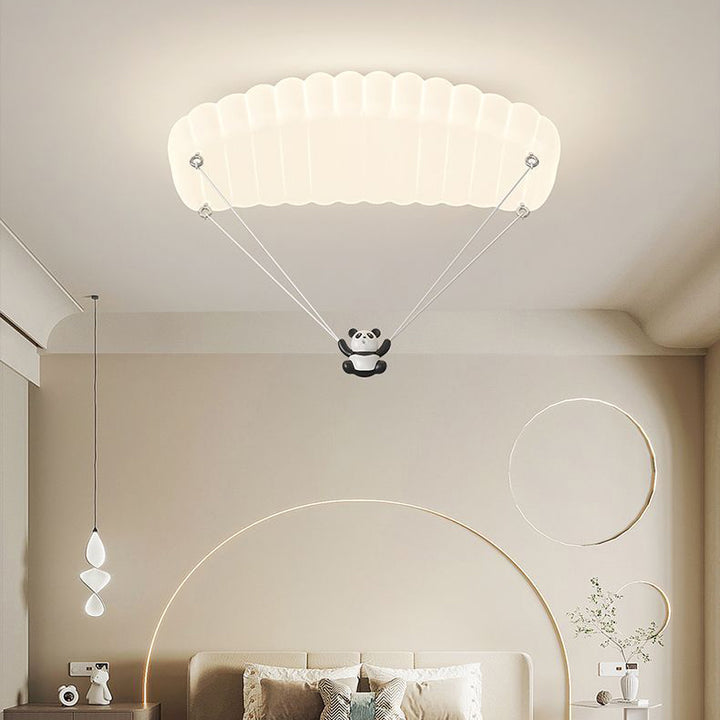 Lustre de plafond LED en fer PE en forme de parachute panda créatif contemporain pour chambre à coucher 