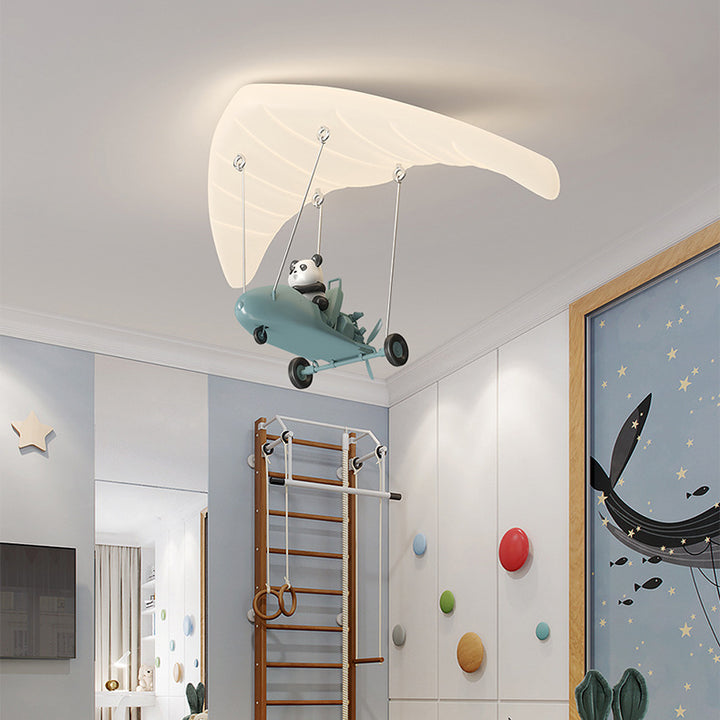 Lustre de plafond LED en fer PE en forme de parachute panda créatif contemporain pour chambre à coucher 