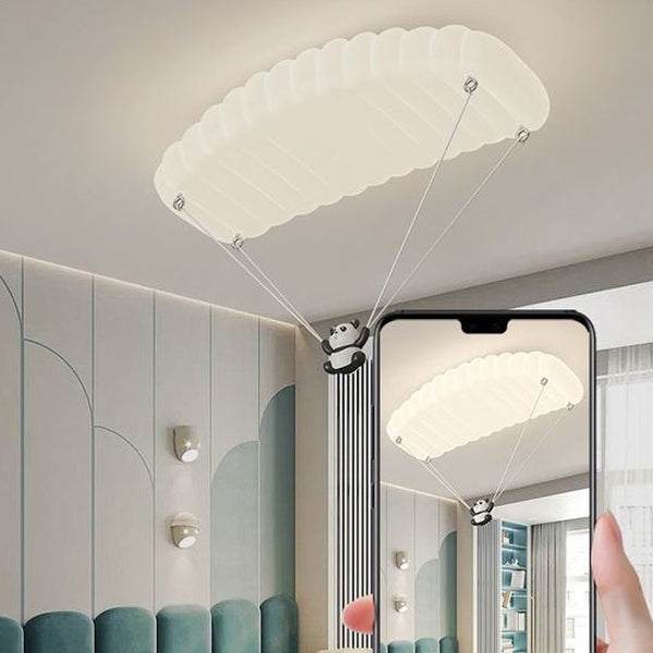 Lustre de plafond LED en fer PE en forme de parachute panda créatif contemporain pour chambre à coucher 