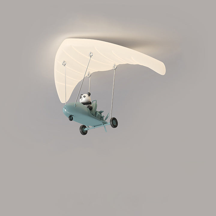 Lustre de plafond LED en fer PE en forme de parachute panda créatif contemporain pour chambre à coucher 