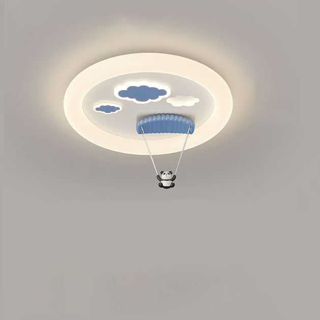 Lustre de plafond LED en fer PE en forme de parachute panda créatif contemporain pour chambre à coucher 