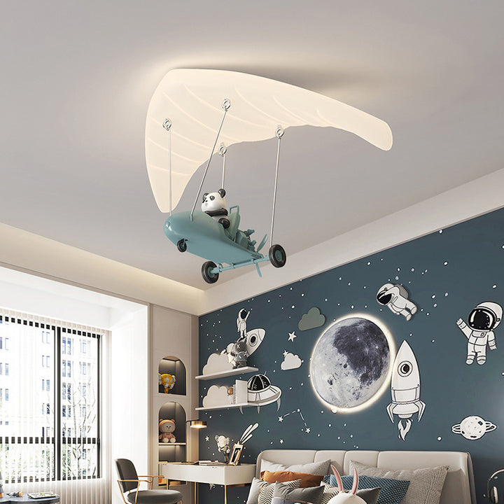 Lustre de plafond LED en fer PE en forme de parachute panda créatif contemporain pour chambre à coucher 