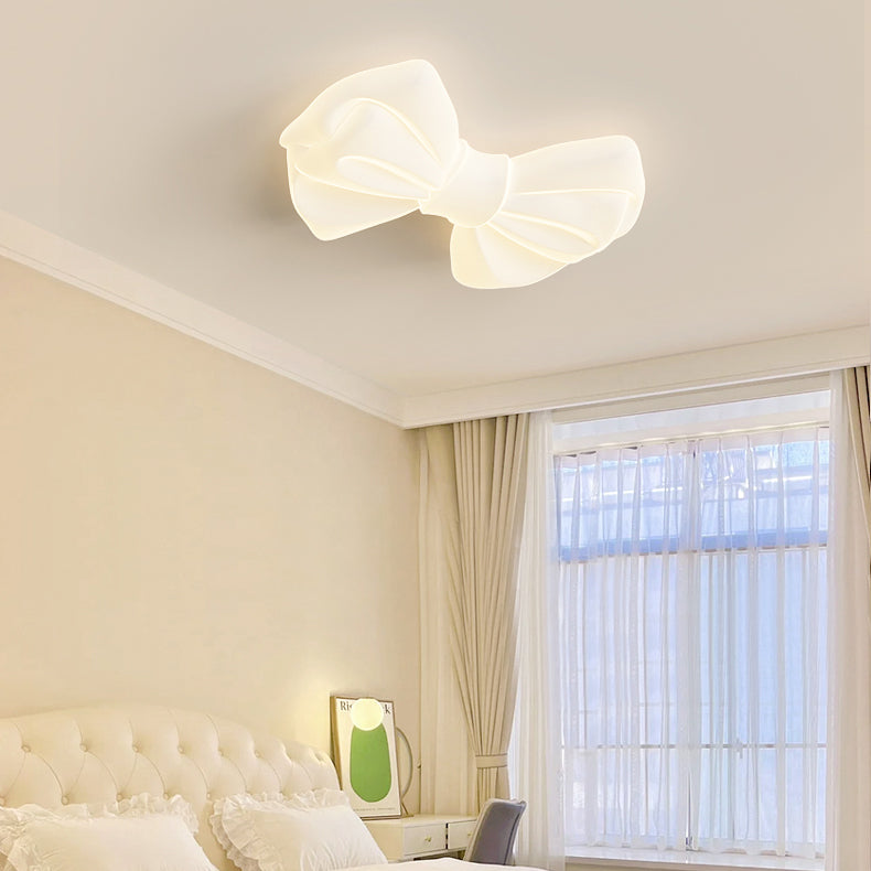 Lustre de plafond moderne avec abat-jour en fer PE créatif et nœud papillon LED pour chambre 