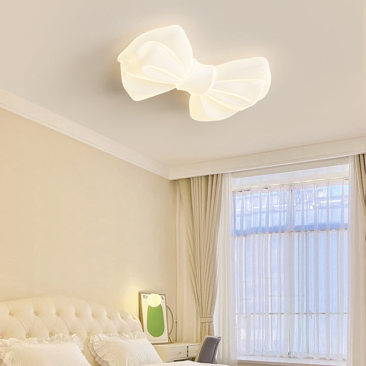 Lustre de plafond moderne avec abat-jour en fer PE créatif et nœud papillon LED pour chambre 