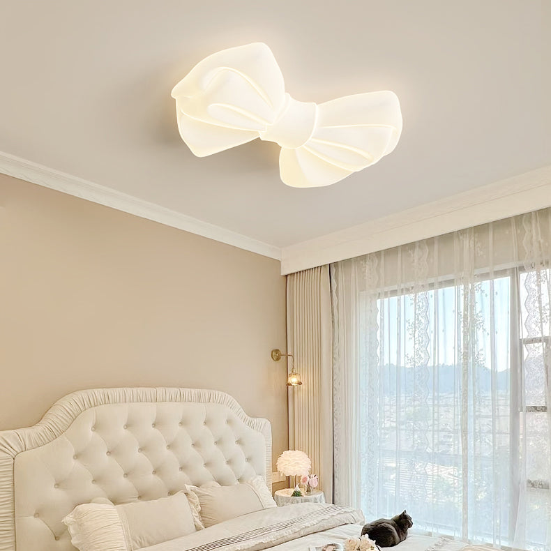 Lustre de plafond moderne avec abat-jour en fer PE créatif et nœud papillon LED pour chambre 