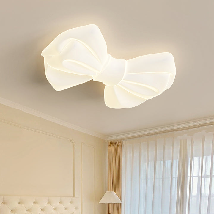 Lustre de plafond moderne avec abat-jour en fer PE créatif et nœud papillon LED pour chambre 