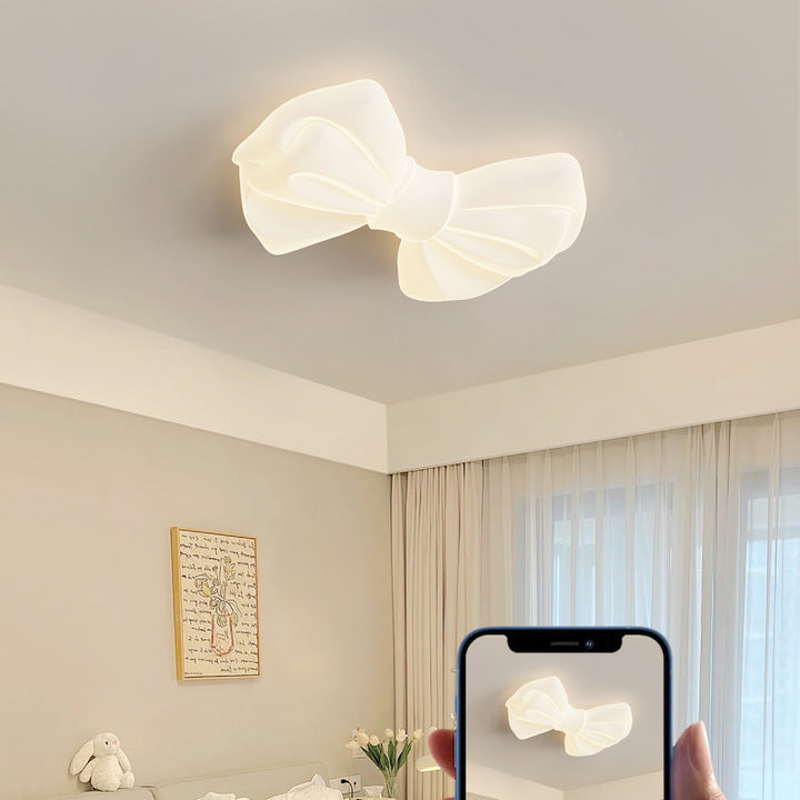 Lustre de plafond moderne avec abat-jour en fer PE créatif et nœud papillon LED pour chambre 