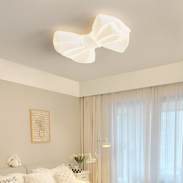Lustre de plafond moderne avec abat-jour en fer PE créatif et nœud papillon LED pour chambre 