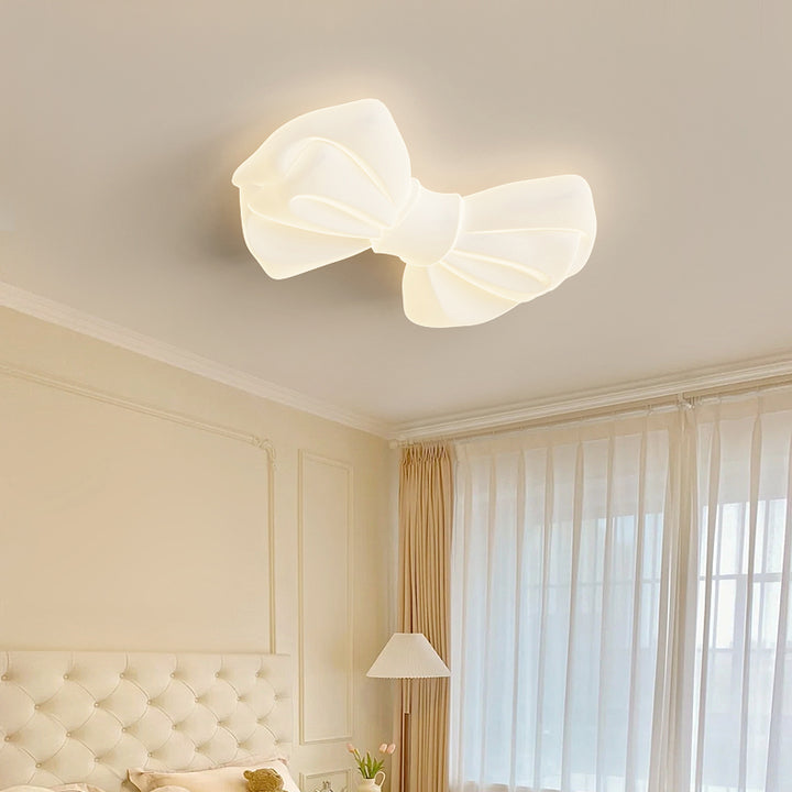 Lustre de plafond moderne avec abat-jour en fer PE créatif et nœud papillon LED pour chambre 