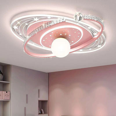 Contemporary Scandinavian Universe Galaxy Iron Acrylic LED Flush Mount Ceiling Light For Bedroom