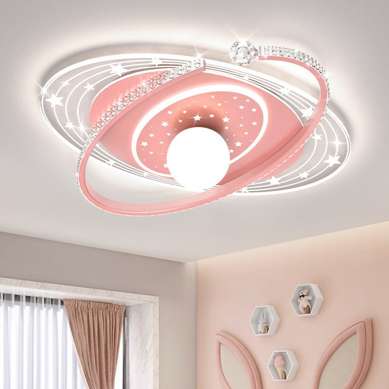 Contemporary Scandinavian Universe Galaxy Iron Acrylic LED Flush Mount Ceiling Light For Bedroom