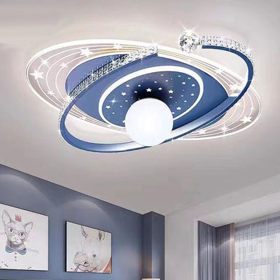 Contemporary Scandinavian Universe Galaxy Iron Acrylic LED Flush Mount Ceiling Light For Bedroom